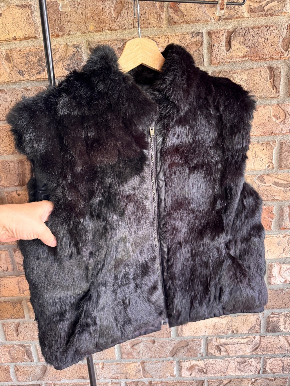 Vintage Reversible Black Rabbit Fur Vest Quilted Zip Front Women’s Size L - Picture 5 of 13